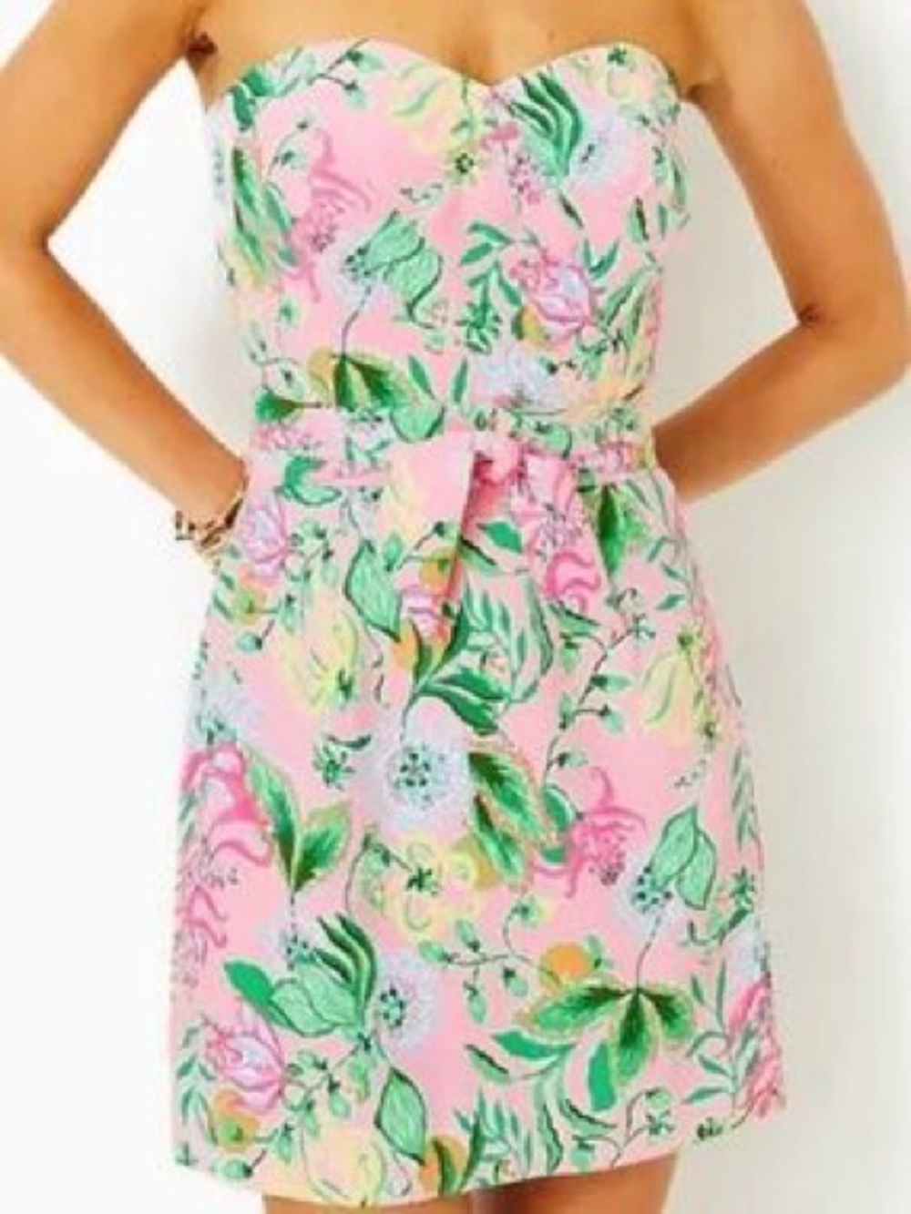 Lilly Pulitzer Kylo strapless skirted romper  "Via Amore Spritzer" floral print